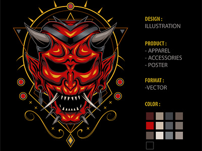 HARAJUKU ONI. Devil face illustration. apparel design artwork branding culture design illustration japanese kabuki logo oni tshirtdesign