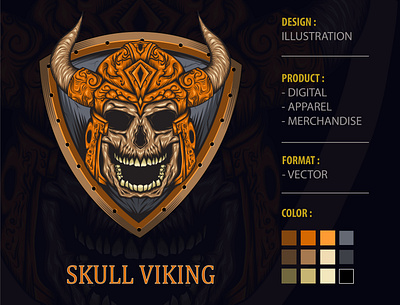 Skull Viking with shield background apparel design artwork caracter design clothing dark art design illustration logo mascot design skull tshirtdesign vector viking