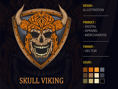 Skull Viking with shield background