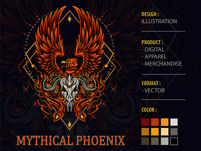 Mythical Phoenix animal apparel design artwork decoration design firebird illustration logo tshirtdesign vector wildlife