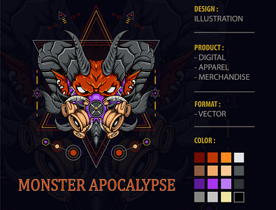 Monster Apocalypse apparel design artwork clothing dark art demon design illustration sacred skull head tshirt design tshirtdesign vector