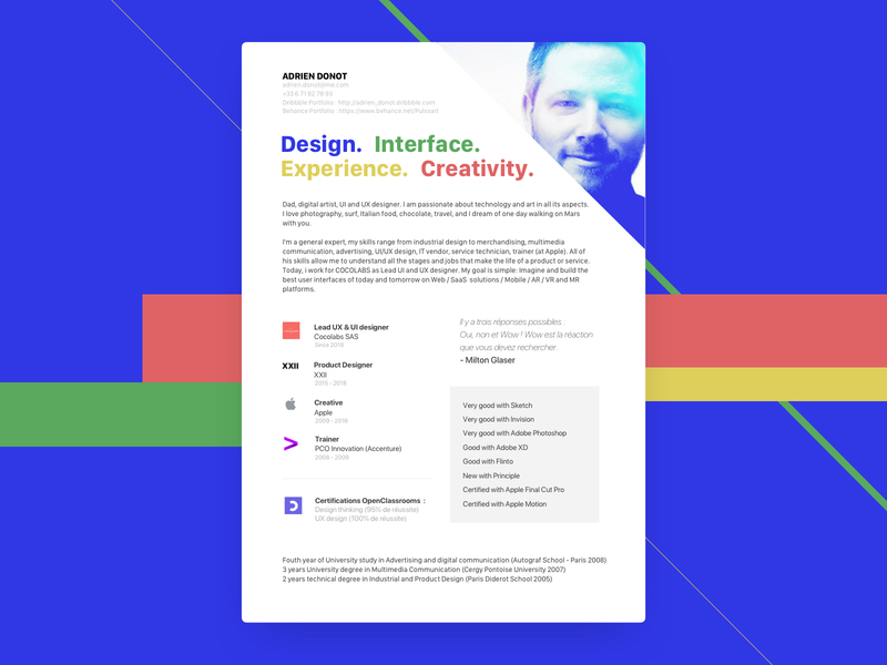 My resume animation card curriculum vitae cv dashboard design fashion flinto marketplace mixed media poster redesign resume sketch ui