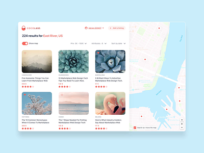 Search result exploration animation cards design flinto map marketplace motion search sketch