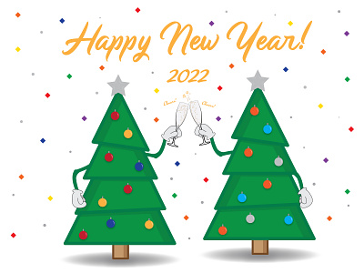 Happy New Year! 2022! christmas holiday new year trees vector