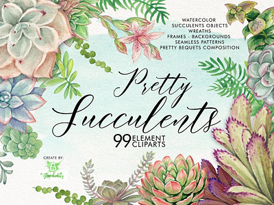 Pretty Succulents cactus cards flower frames graphic illustraion invitations pattern plant succulents watercolor