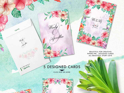 Watercolor Hibiscus Flowers background card cards design flower flowers frame frames graphic icons illustraion illustration invitation invitations leaves logo logodesign pattern seamlesspattern watercolor