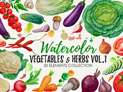 Watercolor Vegetables cards design flower graphic illustration invitations leaves pattern vegetables watercolor