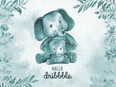 hallo dribbble animals design elements elephants flower frames graphic illustration invitations leaves pattern tropical watercolor