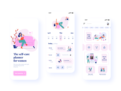 Self-care planner for women 👱🏻‍♀️✨ app app design branding calendar concept design ecommerce illustration mobile mobile app planner ui uidesign uiux uiuxdesign women