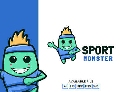 Cartoon Sport monster character cute design logo mascot monster vector