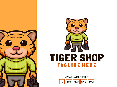 Cartoon Tiger shop logo animal branding cartoon character cute design illustration logo mascot tiger vector