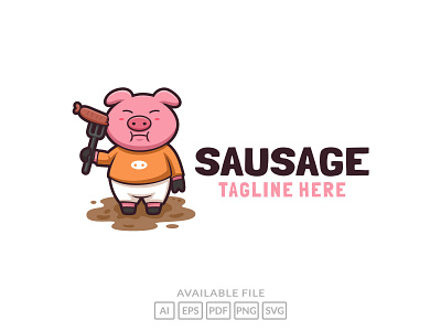 cartoon sausage logo and pork character design illustration animal branding cartoon character cute design illustration logo mascot pork sausage vector