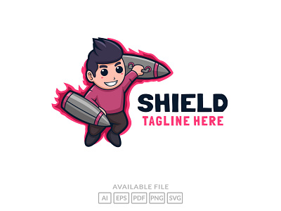 cartoon cute shield logo design illustration branding cartoon character cute design illustration logo mascot people shield vector