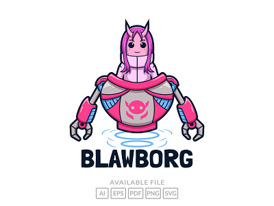 Cartoon cyborg girl logo character design illustration