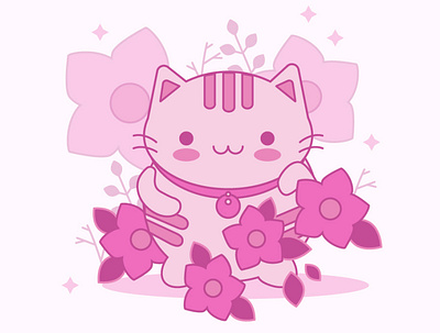 Cute cat monochrome ai cat cute art flowers illustraion