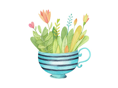 Cup with greenery illustration watercolor