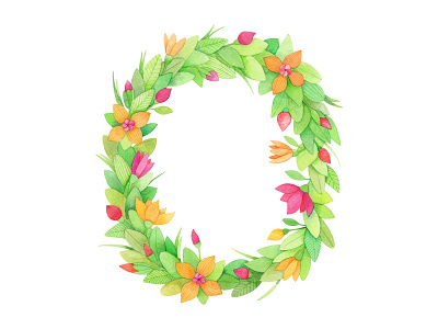 Flower wreath, botanical illustration