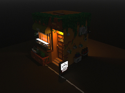 The Shop in the dark | VoxelArt #2 adobe xd illustration magicavoxel voxel voxelart