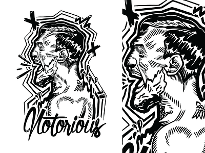 Notorious black and white design freestyle graffity illustration minimalistic mma simple