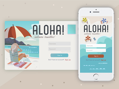 Aloha! Login affinity designer aloha design desktop illustration login login page mobile ocean sand summer ui ui design ux vector