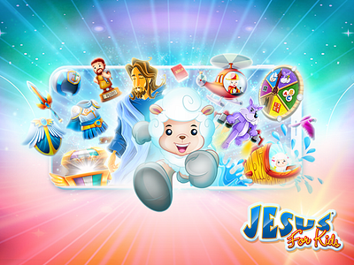 Poster: Jesus for Kid App android app apple art bible biblical card creative cute design fun game illustration ios ios app jesus jesus christ kids lovely sheep