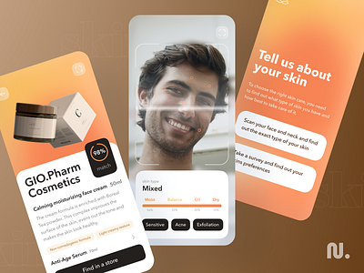 Skin Care App ai app cream health interface ios mobile medicine mobile app orange color peach scan scanning skin skin care app skincare user interface uxui design