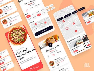 Restaurant Finder App booking cafe delivery design food interactive ios app map mobile orange restaurant restaurant app user interface uxui