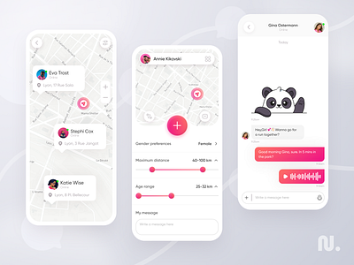 Social Media App chat geo interface ios app location location with picture map message mobile mobile design pink social media sticker uxui