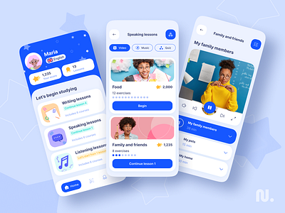 Language Learning App android app interaction curse english games interface ios kids learn english learning mobile design school studies for children study uxui videos