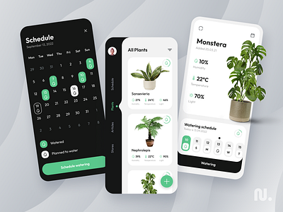 Plant Care Mobile IOS App app calendar dashboard interface ios mobile notification plants reminder schedule user interface uxui watering
