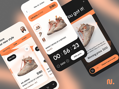Sneakers Auction Mobile IOS App app auction bid design ecommerce interface ios mobile shoes shop shopping sneakers user interface uxui