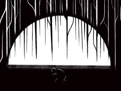 Trespasser album art black and white forest illustration night