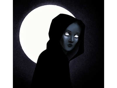 Moonlight black and white glowing hooded illustration moon moonlight procreate witch