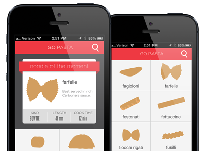 Go Pasta! mobile application ui ux