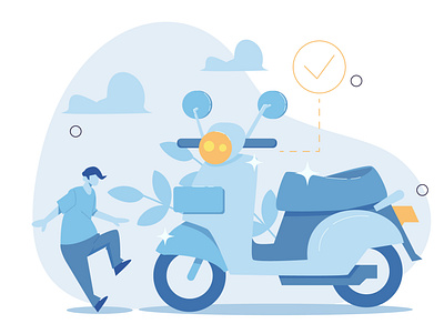 People who buy new motorcycles. Flat Vector Illustration character