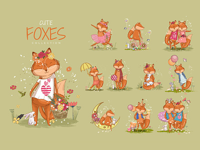 Hand Drawn Fox Clipart Bundle bundle clipart cute cute animal design fox foxes illustration kids nursery poster