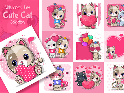 St. Valentine's Day Cute Cat Set bundle cat cute cute animal design illustration love nursery valentine