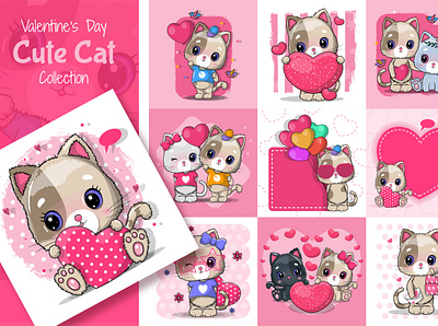 St. Valentine's Day Cute Cat Set bundle cat cute cute animal design illustration love nursery valentine