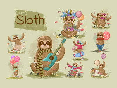 Hand Drawn Sloth Clipart Bundle bundle clipart cute cute animal design drawing handdrawn illustration kids nursery sloth