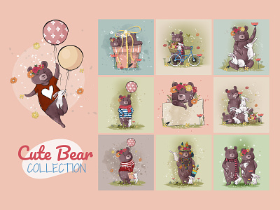 Hand Drawn Cute Bear Collection bundle clipart cute cute animal design illustration nursery