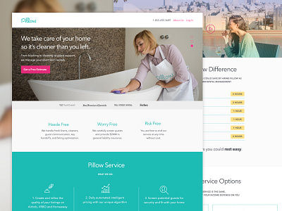 Pillow Rebrand booking clean homepage hospitality layout rebrand ui