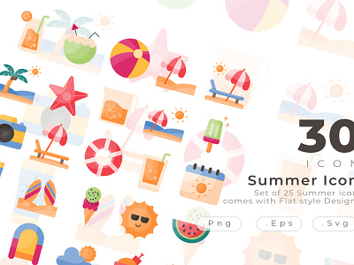 Set of 30 Summer Icon Comes with Flat Design Style