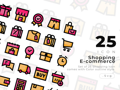 Set of 25 Shopping and ecommerce icon with Color Outline style cardboard clock color creative ecommerce gift box groceries icon icon design modern monoline outline sale sales shopping shopping bag shopping basket shopping cart trolley verified