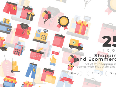 Shopping and Ecommerce Icon Set balloons black friday button clock clothes creative delivery truck ecommerce edc flat gift bag giftbox icon icon design modern present sale shopping shopping basket shopping cart