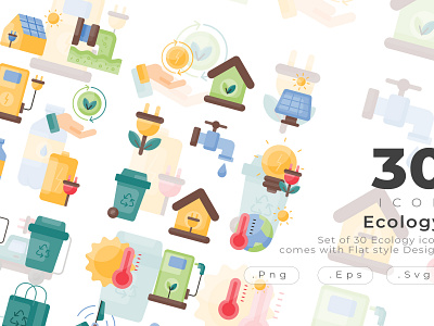 Ecology and environment icon set come with flat style design creative eco house ecofuel ecology energy environment global warming icon icon design modern recycle smart house solar panel temperature termometer water wheater