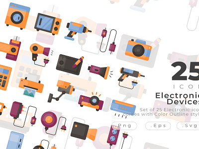 Electronic Devices Icon set come with flat style design air conditioner cable calculator camera cctv creative devices electronic equipment flashdrive flashlight hand drill icon icon design microwave modern pen tablet printer tool washing machine