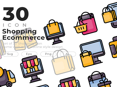 Shopping and ecommerce icon set come with colorline style