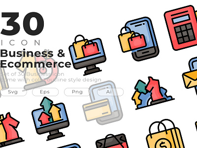 Business and Ecommerce Icon Sets Comes with colorline style arrow business chart chess piece creative data design development ecommerce edc icon icon design modern outline presentation shopping shopping bag statistic target