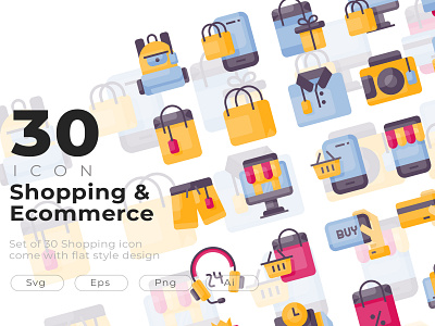 Shopping and ecommerce icon set come with flat style