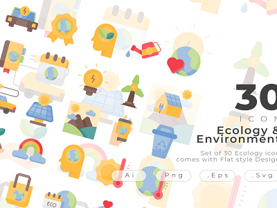 Ecology and environment icon set come with flat style design